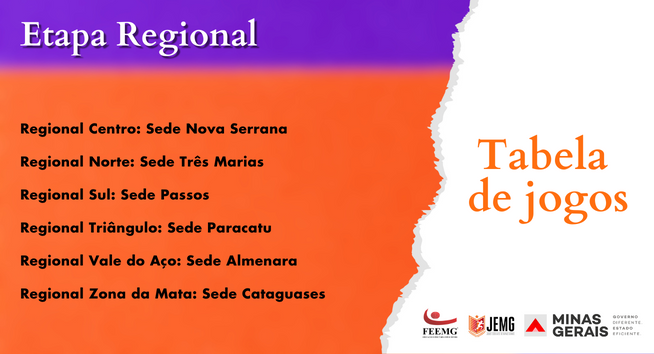 Tabelas de jogos da etapa regional já estão disponíveis.