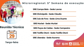 Reuniões técnicas da 5ª semana de execução do JEMG/2025. É dia 29 de abril, terça-feira, com participação obrigatória.
