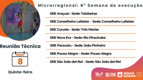 Reuniões técnicas da 6ª semana de execução do JEMG/2025. É dia 8 de maio, quinta-feira, com participação obrigatória.