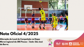 Publicada a Nota Oficial 4/2025. Alteração do Local de Competição na Etapa Microrregional da SRE Passos – Sede: São José da Barra.