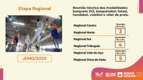 Etapa Regional do JEMG/2025. Reuniões técnicas serão online. Fique atento às datas!