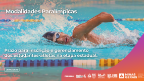 Etapa estadual JEMG/2025. Fique ligado! Termina no dia 18 de julho, sexta-feira, o prazo para inscrição e gerenciamento dos estudantes-atletas nas modalidades paralímpicas.