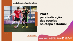 Etapa estadual JEMG/2025. Fique ligado! Termina no dia 16 de julho, quarta-feira, o prazo para indicação das escolas nas modalidades paralímpicas.