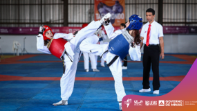 Etapa estadual: modalidades individuais. Araguari pedindo passagem com a modalidade de taekwondo.