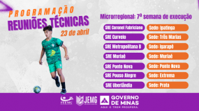 Reuniões técnicas da 7ª semana de execução do JEMG/2026 acontecem no dia 23 de abril, quinta-feira. Participação obrigatória. Fique atento!