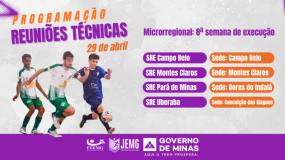 Reuniões técnicas da 8ª semana de execução do JEMG/2026. Dia 29 de abril, quarta-feira, com participação obrigatória.