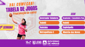 Já estão disponíveis as publicações das tabelas, dos chaveamentos/emparceiramentos e das programações do xadrez da 3ª semana de execução da etapa microrregional do JEMG/2026. Acesse e confira!