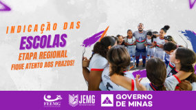 Etapa regional JEMG/2026.  Fique ligado! Termina no dia 20 de maio, quarta-feira, o prazo para indicação das escolas das 6 regionais.
