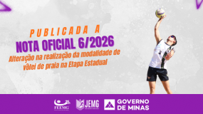 Publicada a Nota Oficial 6/2026. Alterações da sede de realização da modalidade de vôlei de praia para a Estadual I e do prazo final para as inscrições e gerenciamento dos estudantes-atletas.