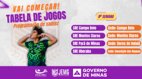 Já estão disponíveis as publicações das tabelas, dos chaveamentos/emparceiramentos e das programações do xadrez da 8ª semana de execução da etapa microrregional do JEMG/2026. Acesse e confira!