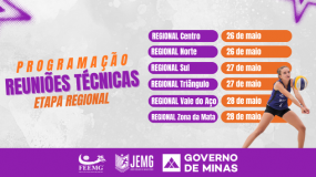 Etapa Regional do JEMG/2026. Reuniões técnicas serão online. Fique atento às datas!
