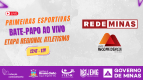 Conexão ao vivo na TV Rede Minas e Rádio Inconfidência, a partir das 11h. Tudo sobre a Etapa Regional de Atletismo do JEMG/2026 em Brumadinho.