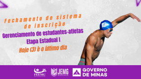 Etapa Estadual I do JEMG/2026. Fique ligado aos prazos para gerenciamento dos estudantes-atletas nas modalidades de judô, karatê, natação, taekwondo e tênis de mesa.