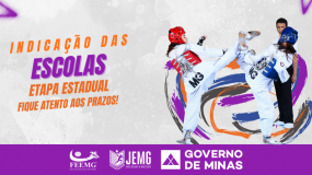 Etapa Estadual I do JEMG/2026. Fique ligado aos prazos para indicação das escolas e inscrições e gerenciamento dos estudantes-atletas nas modalidades de judô, karatê, natação, taekwondo e tênis de mesa.